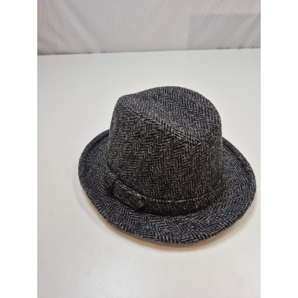 Christys' London Hat Trilby Fitted Mens M Gray Herringbone Harris Tweed Lined
